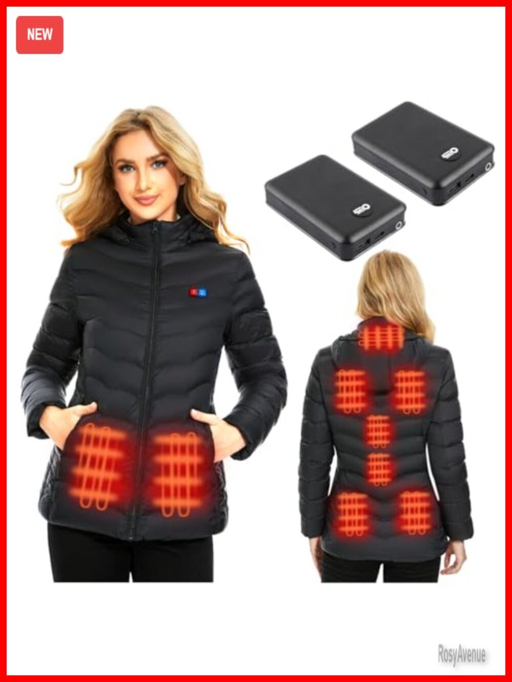 Women's Heated Jacket Slim Fit Quilted with 2 Power Banks 9 Heating Zones